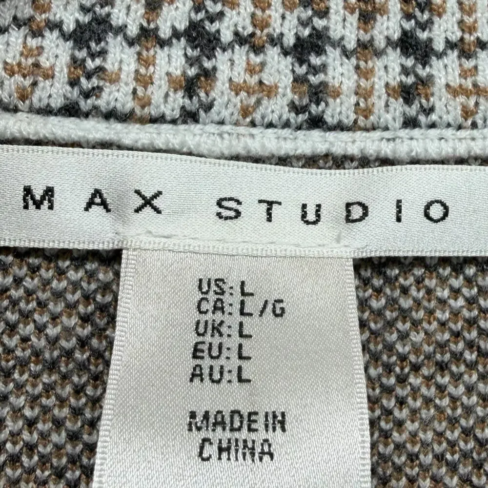 Max Studio Womens Blazer Jacket Sz L Brown Black White Houndstooth Double Breast
